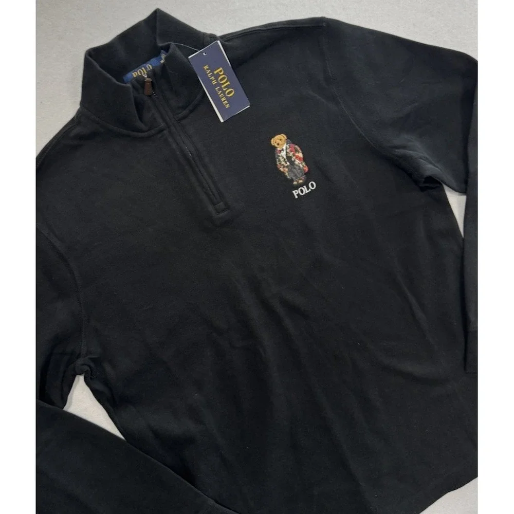 Polo Ralph Lauren Men's Preppy Bear Estate Rib Pullover Black‎ Size Medium NEW